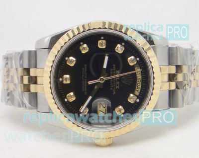 Replica Rolex Day-Date Black Diamond Dial 2-Tone Jubilee Watch